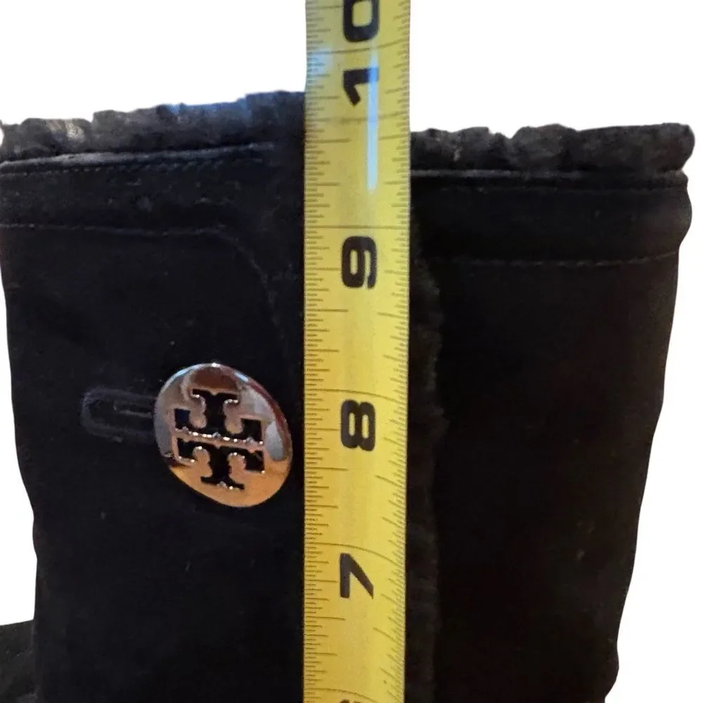 Tory Burch Black Winter Fur Boots with Logo Buttons 7.5